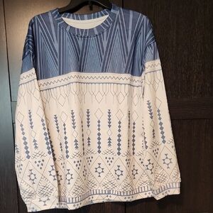 Blue and White Geometric Womens Sweatshirt, Size L